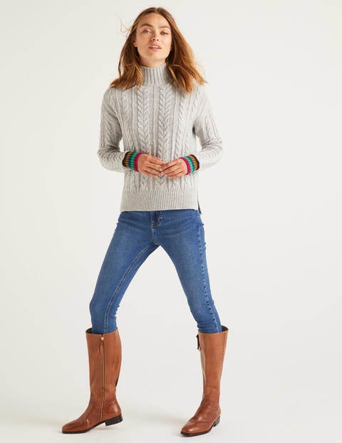 Winifred Pullover Mit Zopfmuster - Silber Melange Winifred Pullover Mit Zopfmuster - Silber Melange
