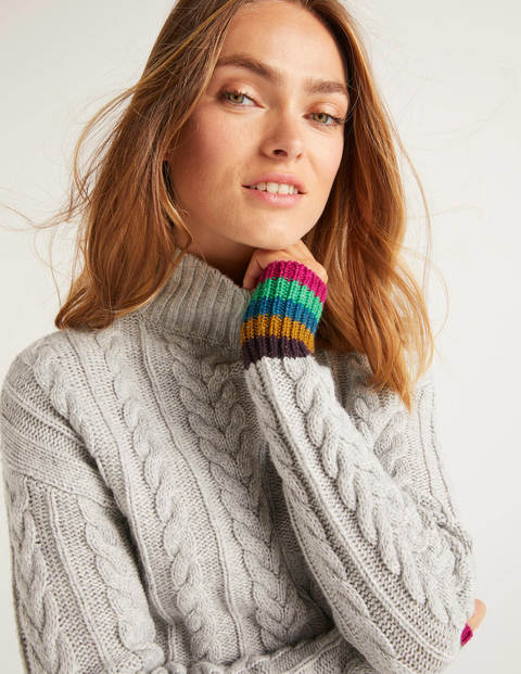 Winifred Pullover Mit Zopfmuster - Silber Melange Winifred Pullover Mit Zopfmuster - Silber Melange