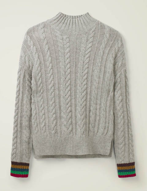 Winifred Pullover Mit Zopfmuster - Silber Melange Winifred Pullover Mit Zopfmuster - Silber Melange