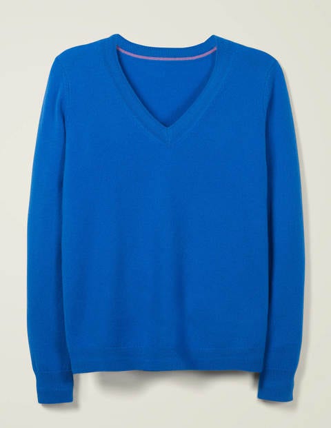 Kaschmirpullover Mit V-Ausschnitt - Kräftiges Blau Kaschmirpullover Mit V-Ausschnitt - Kräftiges Blau