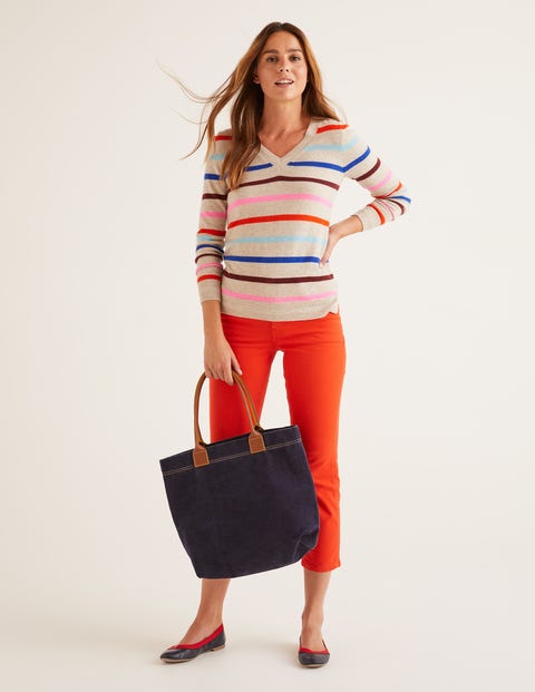 Cashmere V-neck Jumper - Chinchilla Melange Stripe Cashmere V-neck Jumper - Chinchilla Melange Stripe