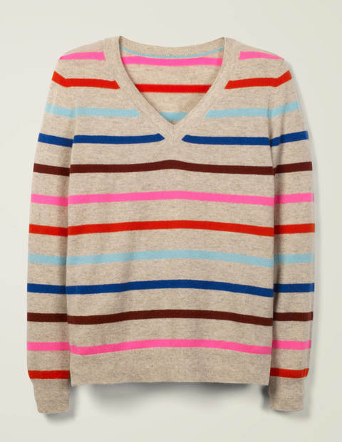 Cashmere V-neck Jumper - Chinchilla Melange Stripe Cashmere V-neck Jumper - Chinchilla Melange Stripe