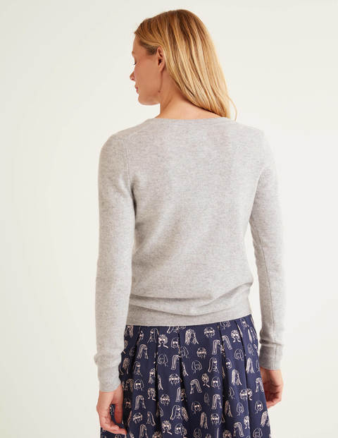 Kaschmirpullover Mit V-Ausschnitt - Grau Melange Kaschmirpullover Mit V-Ausschnitt - Grau Melange