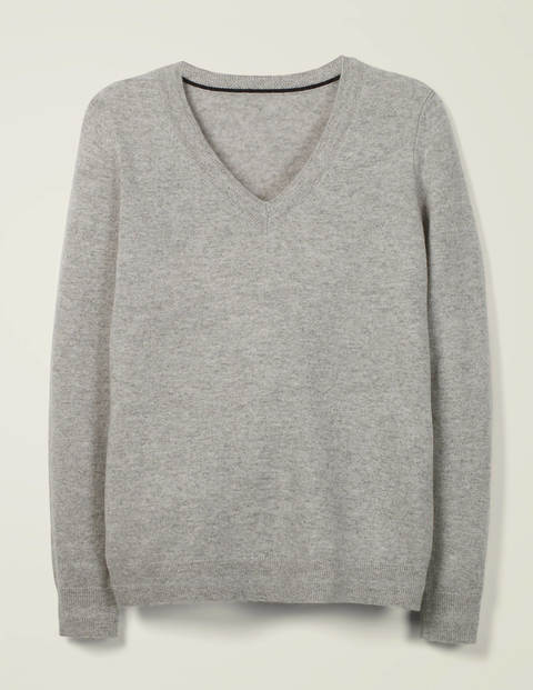 Kaschmirpullover Mit V-Ausschnitt - Grau Melange Kaschmirpullover Mit V-Ausschnitt - Grau Melange