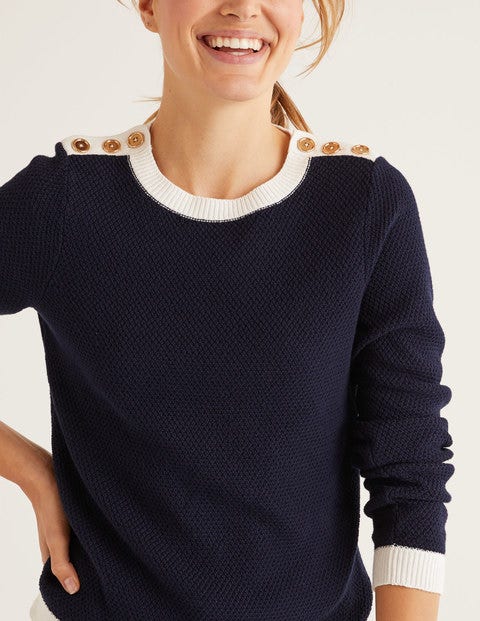 Bude Cotton Textured Jumper - Navy Bude Cotton Textured Jumper - Navy