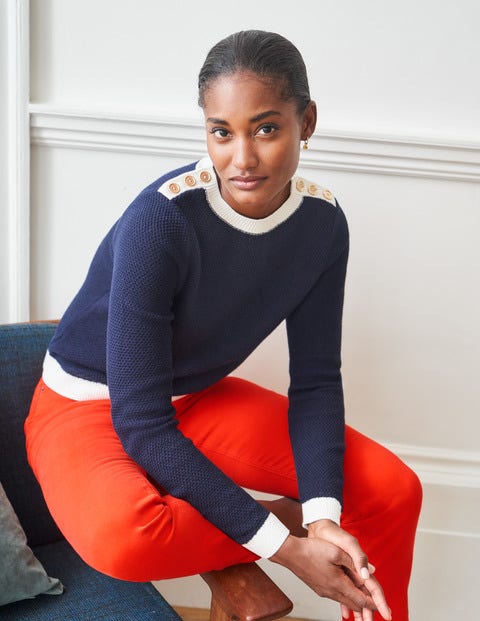 Bude Cotton Textured Jumper - Navy Bude Cotton Textured Jumper - Navy