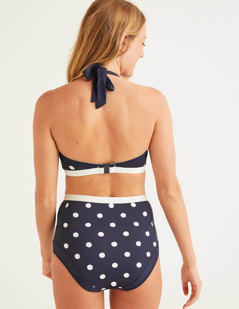 Santorini Hochgeschnittene Bikinihose - Navy/Naturweiß, Getupft Santorini Hochgeschnittene Bikinihose - Navy/Naturweiß, Getupft
