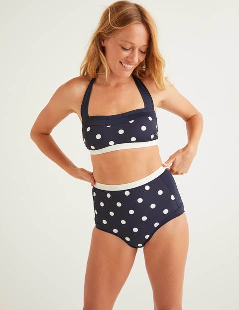 Santorini Hochgeschnittene Bikinihose - Navy/Naturweiß, Getupft Santorini Hochgeschnittene Bikinihose - Navy/Naturweiß, Getupft
