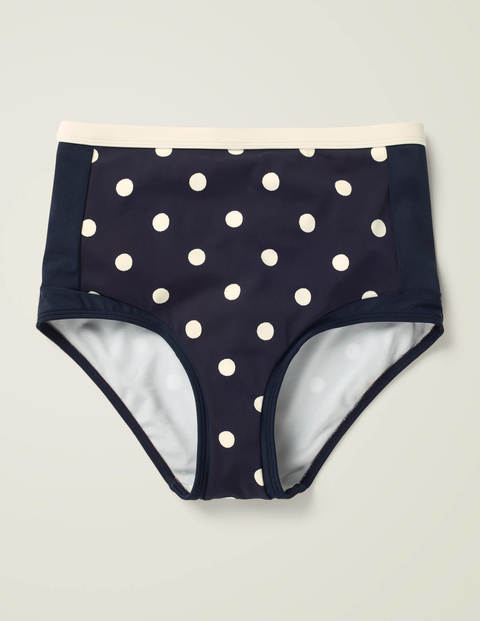 Santorini Hochgeschnittene Bikinihose - Navy/Naturweiß, Getupft Santorini Hochgeschnittene Bikinihose - Navy/Naturweiß, Getupft