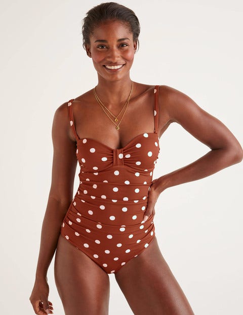 Ischia Bandeau Swimsuit Conker Linear Brand Spot Boden Us