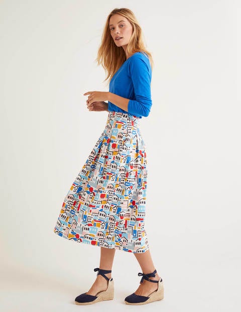 Theodora Pleated Skirt - Ivory, Sea View Theodora Pleated Skirt - Ivory, Sea View