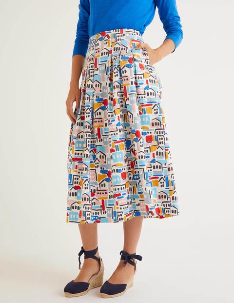 Theodora Pleated Skirt - Ivory, Sea View Theodora Pleated Skirt - Ivory, Sea View