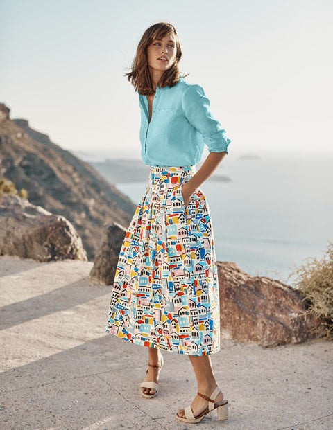 Theodora Pleated Skirt - Ivory, Sea View Theodora Pleated Skirt - Ivory, Sea View