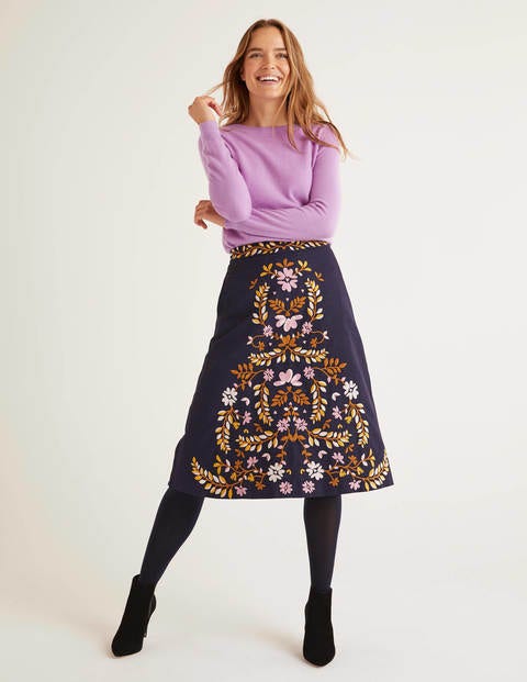 Eyre Embroidered Skirt - Navy Floral Eyre Embroidered Skirt - Navy Floral