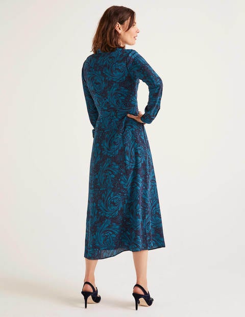 Jemima Silk Shirt Dress - Navy, Marbled Dreams Jemima Silk Shirt Dress - Navy, Marbled Dreams
