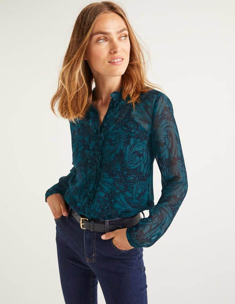 Lavinia Silk Blouse - Navy, Marbled Dreams Lavinia Silk Blouse - Navy, Marbled Dreams