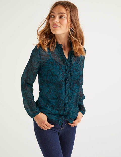 Lavinia Silk Blouse - Navy, Marbled Dreams Lavinia Silk Blouse - Navy, Marbled Dreams