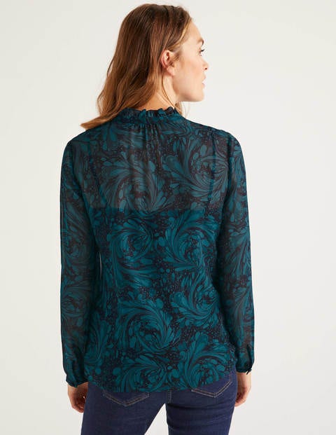 Lavinia Silk Blouse - Navy, Marbled Dreams Lavinia Silk Blouse - Navy, Marbled Dreams