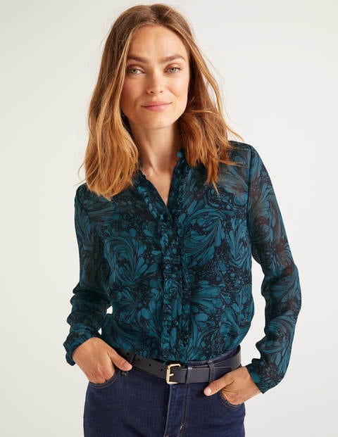 Lavinia Silk Blouse - Navy, Marbled Dreams Lavinia Silk Blouse - Navy, Marbled Dreams