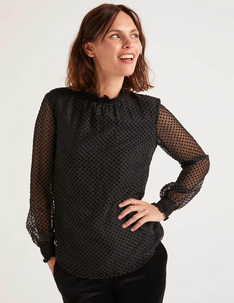 Emilie Bluse - Schwarz, Devoré, Normal Getupft Emilie Bluse - Schwarz, Devoré, Normal Getupft