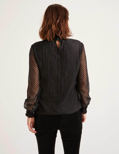 Emilie Bluse - Schwarz, Devoré, Normal Getupft Emilie Bluse - Schwarz, Devoré, Normal Getupft