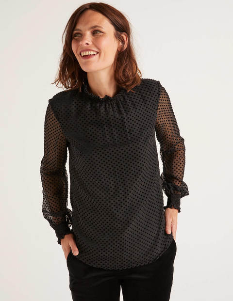 Emilie Bluse - Schwarz, Devoré, Normal Getupft Emilie Bluse - Schwarz, Devoré, Normal Getupft