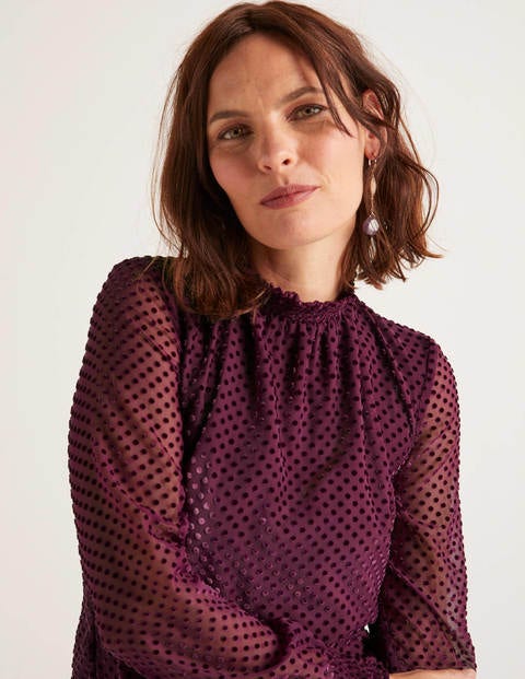 Emilie Blouse - Beetroot, Regular Devore Dot Emilie Blouse - Beetroot, Regular Devore Dot