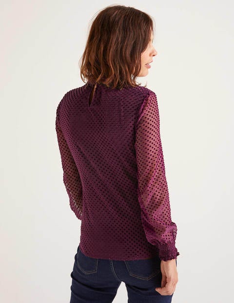 Emilie Blouse - Beetroot, Regular Devore Dot Emilie Blouse - Beetroot, Regular Devore Dot