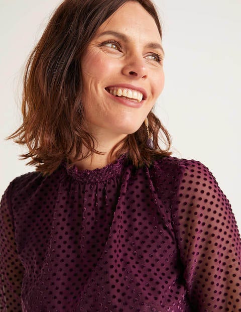 Emilie Blouse - Beetroot, Regular Devore Dot Emilie Blouse - Beetroot, Regular Devore Dot