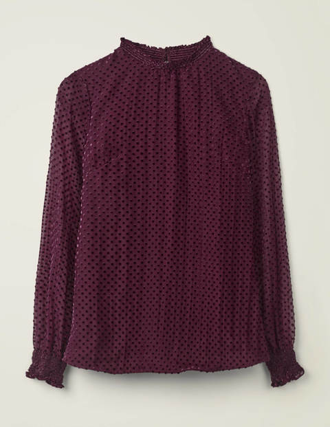 Emilie Blouse - Beetroot, Regular Devore Dot Emilie Blouse - Beetroot, Regular Devore Dot
