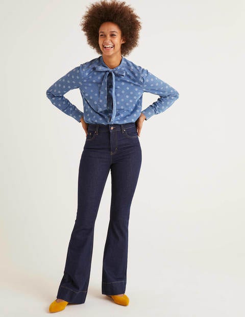 Keira Bow Neck Shirt - Chambray, Brand Dot Keira Bow Neck Shirt - Chambray, Brand Dot