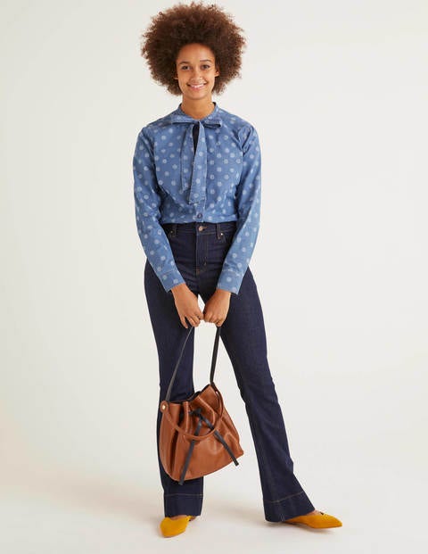 Keira Bow Neck Shirt - Chambray, Brand Dot Keira Bow Neck Shirt - Chambray, Brand Dot
