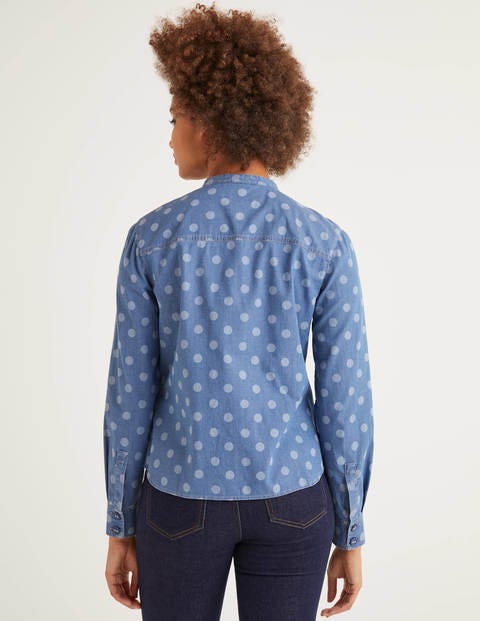Keira Bow Neck Shirt - Chambray, Brand Dot Keira Bow Neck Shirt - Chambray, Brand Dot