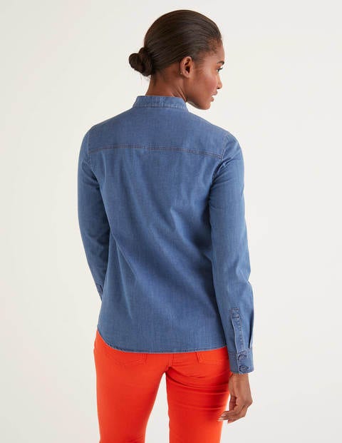 Keira Bow Neck Shirt - Mid Vintage Denim Keira Bow Neck Shirt - Mid Vintage Denim