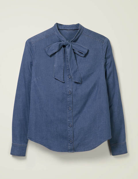 Keira Bow Neck Shirt - Mid Vintage Denim Keira Bow Neck Shirt - Mid Vintage Denim