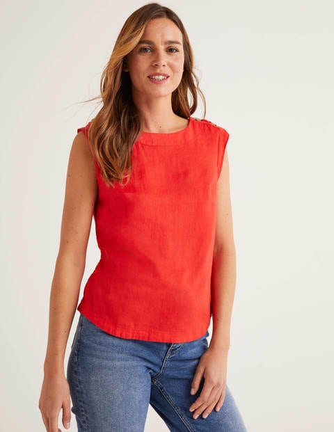 Julianne Linen Shell Top - Post Box Red Julianne Linen Shell Top - Post Box Red