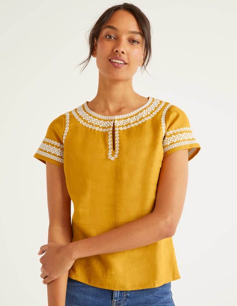Laura Linen Embroidered Top - Tuscan Sun Laura Linen Embroidered Top - Tuscan Sun