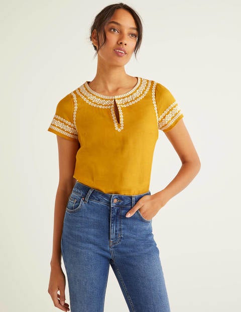 Laura Linen Embroidered Top - Tuscan Sun Laura Linen Embroidered Top - Tuscan Sun