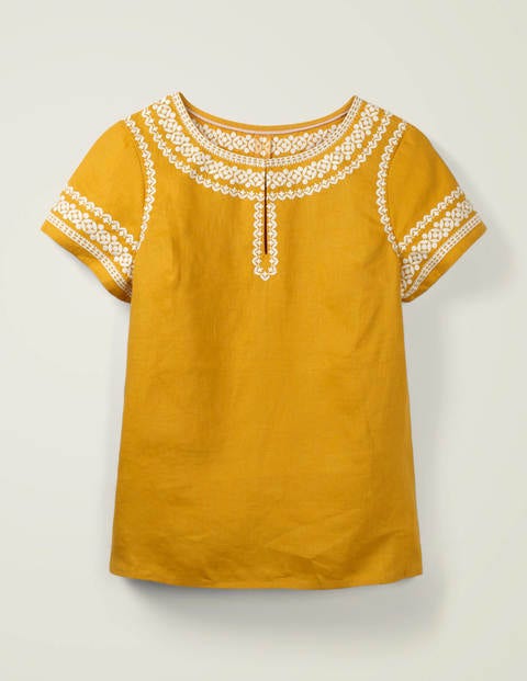 Laura Linen Embroidered Top - Tuscan Sun Laura Linen Embroidered Top - Tuscan Sun