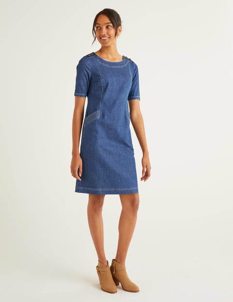 Iona Button Detail Dress - Mid Vintage Denim Iona Button Detail Dress - Mid Vintage Denim