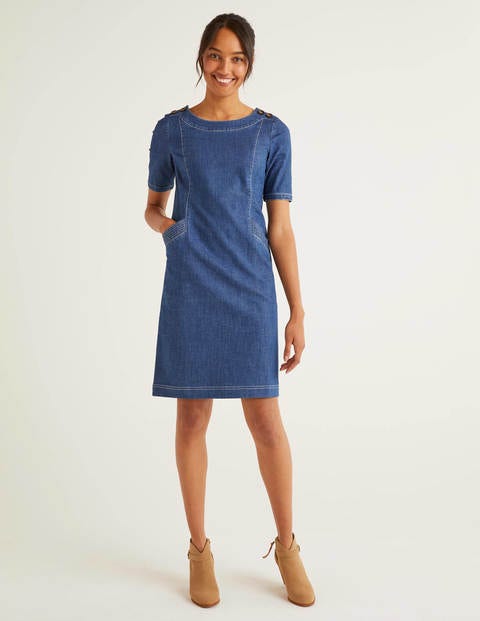 Iona Button Detail Dress - Mid Vintage Denim Iona Button Detail Dress - Mid Vintage Denim