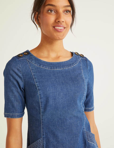 Iona Button Detail Dress - Mid Vintage Denim Iona Button Detail Dress - Mid Vintage Denim