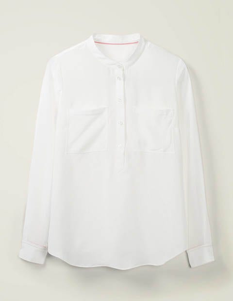 Kragenlose Seidenbluse - Naturweiß Kragenlose Seidenbluse - Naturweiß