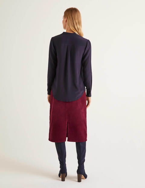Silk Collarless Blouse - Navy Silk Collarless Blouse - Navy