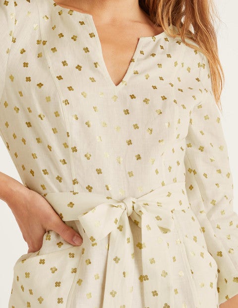 Kelsey Linen Tunic - Ivory and Gold, Daisy Bud Kelsey Linen Tunic - Ivory and Gold, Daisy Bud