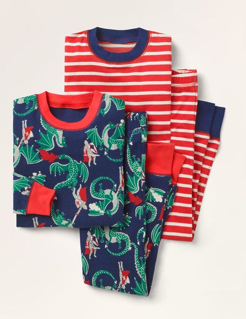 Cosy Twin Pack Long Pyjamas - College Navy Dragons Cosy Twin Pack Long Pyjamas - College Navy Dragons
