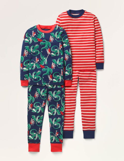 Cosy Twin Pack Long Pyjamas - College Navy Dragons Cosy Twin Pack Long Pyjamas - College Navy Dragons