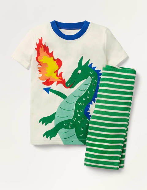 Cosy Graphic Short Pyjamas - Ivory/Highland Green Dragon Cosy Graphic Short Pyjamas - Ivory/Highland Green Dragon