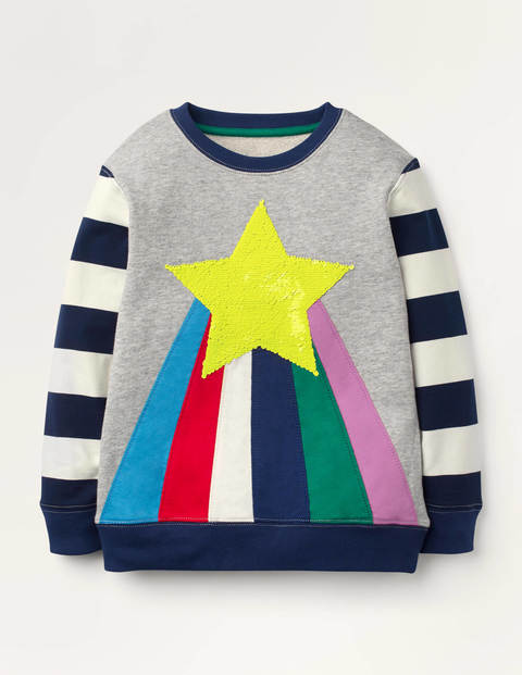 Cosy Sequin Rainbow Sweatshirt - Grey Marl Rainbow Star Cosy Sequin Rainbow Sweatshirt - Grey Marl Rainbow Star
