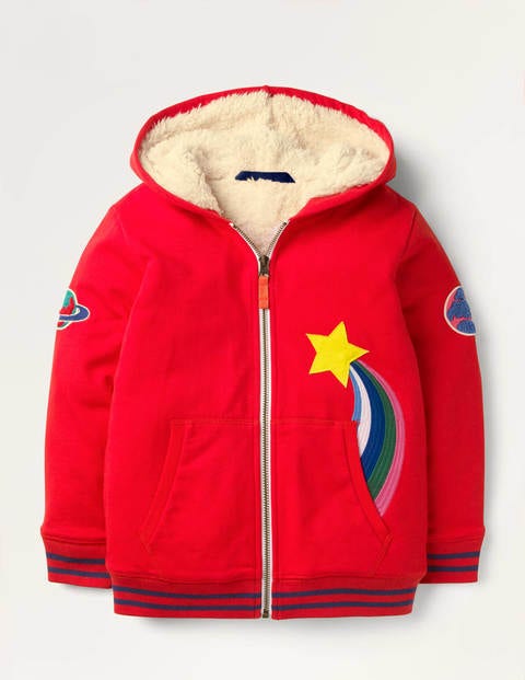 Shaggy-lined Appliqué Hoodie - Rockabilly Red Weather Shaggy-lined Appliqué Hoodie - Rockabilly Red Weather